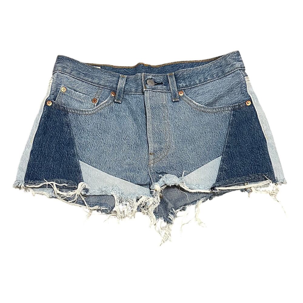 Levi's 501 Altered Patchwork Denim Cutoff Shorts Women Size 26 Frayed High Rise